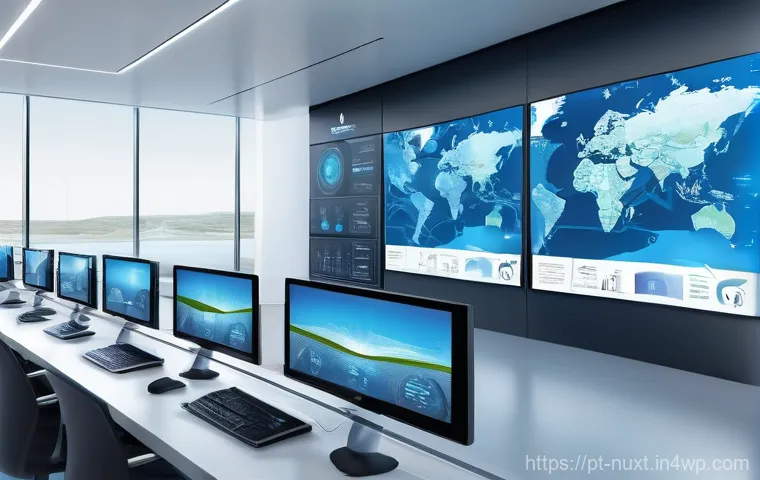 수자원 관리에서의 빅데이터 활용 - **Smart Water Network Hub**: A visually striking, high-tech illustration of an advanced water manage...