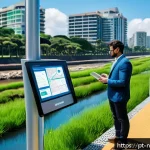 Home 22 물 관리에 대한 연구 동향 - A modern Brazilian urban water monitoring station featuring advanced IoT sensors mounted on sleek po...