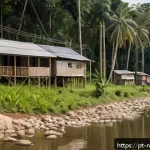 Home 18 통합 수자원 관리의 제도적 장치 - A vibrant riverside community in the Brazilian Amazon during daytime, showing families including chi...
