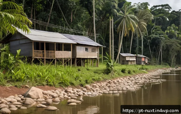 통합 수자원 관리의 제도적 장치 - A vibrant riverside community in the Brazilian Amazon during daytime, showing families including chi...
